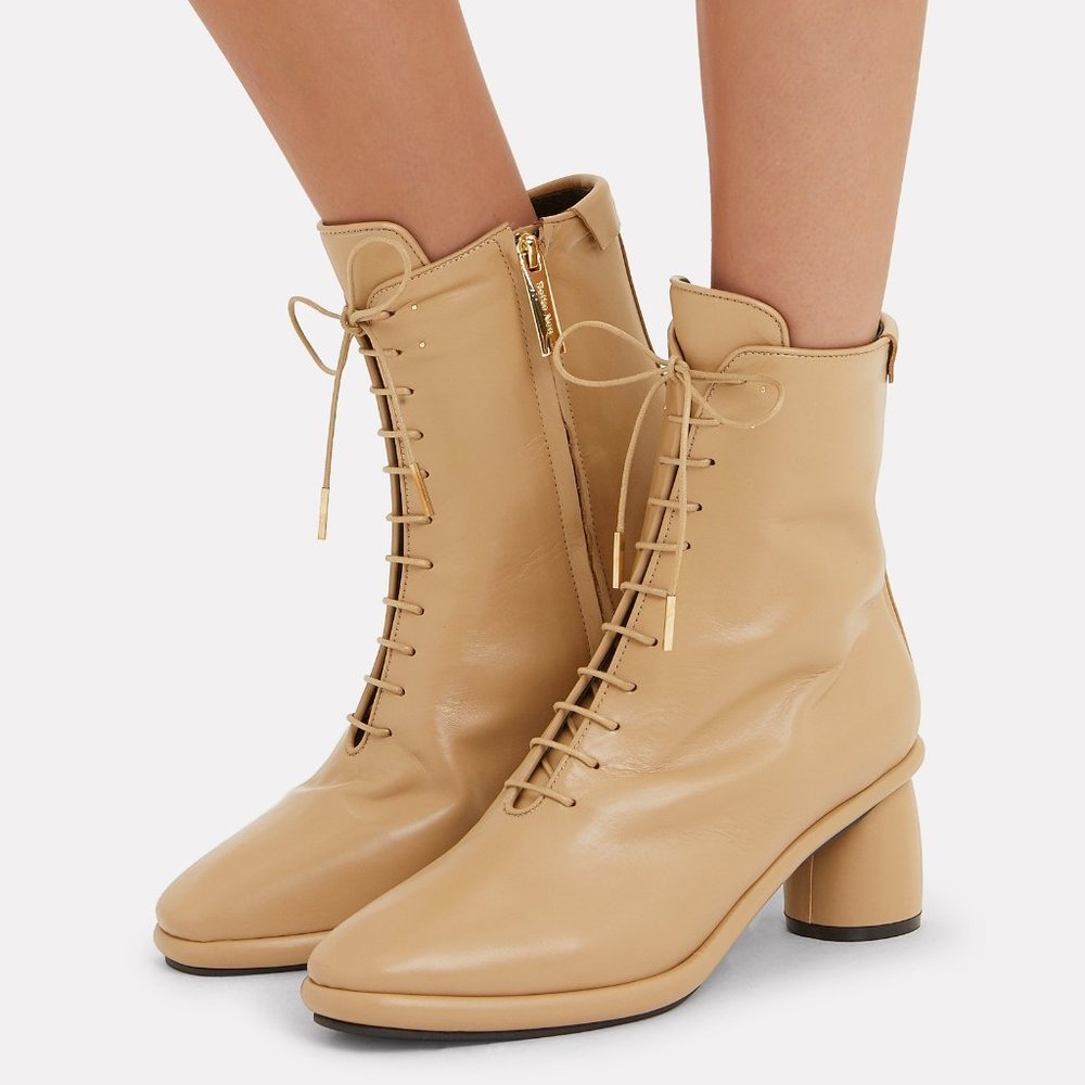 Reike Nen Middle round heel lace up beige tan ankle retro granny boot 36